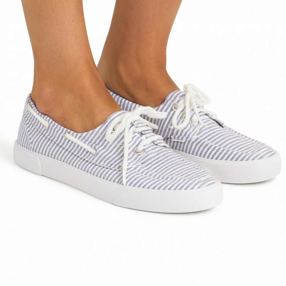Polo Ralph Lauren Y2K Lilia Blue White Seersucker Top Siders‎